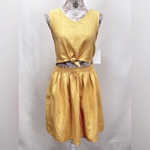 NORDSTROM Butter yellow linen rayon waist cutout mini dress size XL